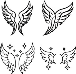 Naklejka premium Four Unique Wing Designs Angel, Bird, Tattoo, Graphic, Art