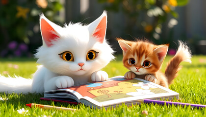 Beautiful Portrait little cat on a sofa Bad photography  3D background