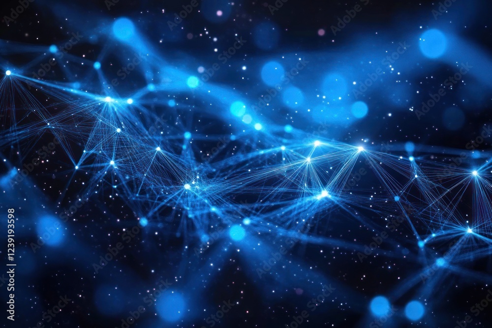 Fototapete digital abstract network of geometric connections and glowing points in blue background