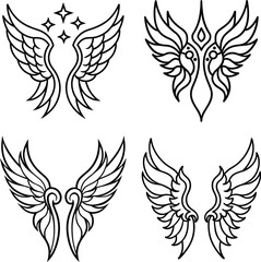 Four Unique Wing Designs Tattoo Ideas, Line Art, Angel Wings