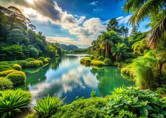 Serene Landscape: Verdant Plants and Tranquil Waters