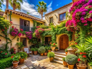 Serene Mediterranean Oasis: A Verdant Courtyard Retreat