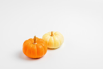 Two small pumpkins on white background