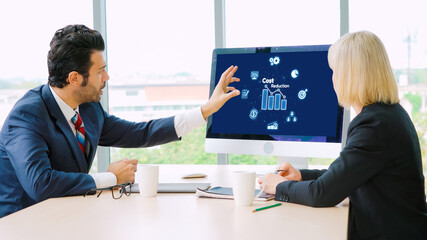Cost reduction, cost saving concept shown on computer screen brisk, corporate business efficiently save cost and company resources by reduction of unnecessary expenses