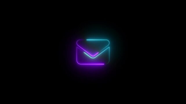 Cyan and purpal color glow neon envelope icon animation