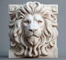 Marble Lion Head Sculpture Classical Realism Antique Artwork Fierce Expression