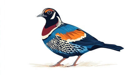 Obraz premium Colorful bird illustration, vibrant plumage, wildlife art, nature background, educational use