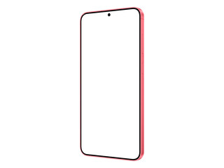 Photo of smartphone similar to android device without background. Coralred color. Template for...