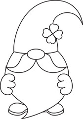 St. Patrick's Day, leprechaun with a long beard, black and white vector linear icon isolated on a white transparent background