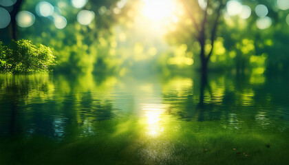 Obraz premium inexperienced daylight reflections inexperienced backgrounds abstract