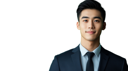 Portrait of confident asian businessman smiling on transparent background