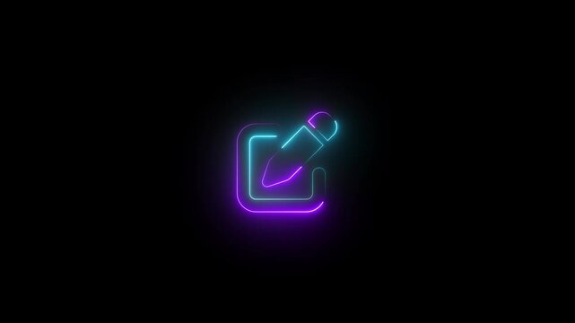 Cyan and purple color glow neon pen tob square icon animation