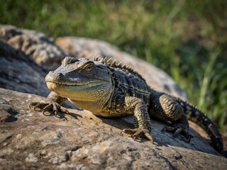 Obraz premium Texas Alligator Lizard Close-Up in Natural Habitat Vibrant Colors and Detailed Texture of Wildlife and Reptiles in Summer Outdoors