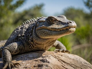 Obraz premium Endangered Texas Alligator Lizard Close-Up in Serene Freshwater Habitat