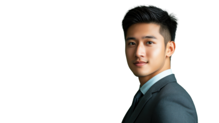 Confident businessman smiling over shoulder on transparent background