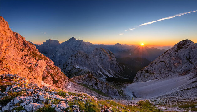 dawn above mangart saddle julian alps in slovenia