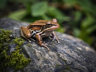 Naklejka premium Close-Up of a Colorful Frog in Its Natural Wetland Habitat