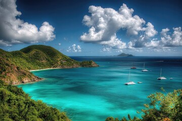Fototapeta premium Tropical Paradise: Anchored Catamarans on Turquoise Waters of Tobago Cays, Capturing Beauty in the Caribbean