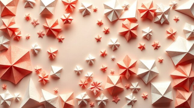 Peach and White Origami Stars Paper Craft Background
