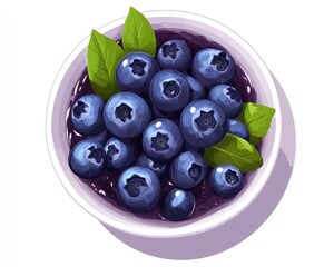 Top View of Luscious Blueberry Jam in a Bowl, Isolated on White Background with Fresh Berries