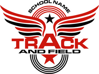 track and field team design with wings for school, college or league sports