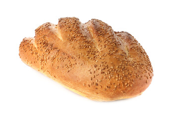 One freshly baked bread with sesame seeds isolated on white