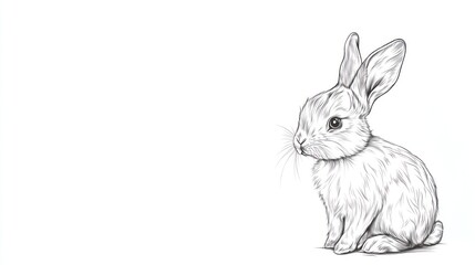 Fototapeta premium Cute bunny rabbit sketch, white background, Easter card