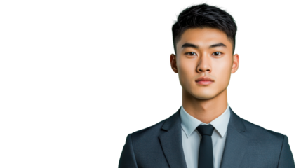 Confident asian businessman posing on transparent background