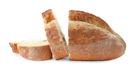 Pieces of fresh bread isolated on white