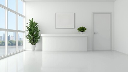 Fototapeta premium 3d rendering, Glass door with metal handles mock up. Office entrance with space sign board on wall mock-up