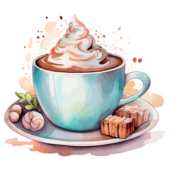 Hot Cocoa Illustration Vector Watercolor Clipart