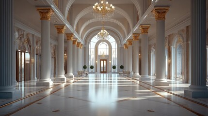 Sophisticated Hotel Lobby Reception: A 3D Visual of Modern Architectural Elegance