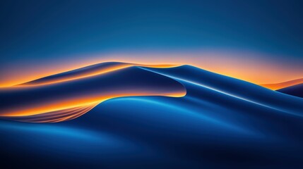 Serene desert dunes at sunset with vibrant blue and orange light for tranquil nature designs