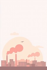 Industrial Cityscape with Clouds and Emissions in Soft Palette