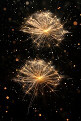 Obraz premium Abstract Glowing Sparks Over Black Background, Radiating Light with Particle Effects for Creative Design and Visual Art Projects