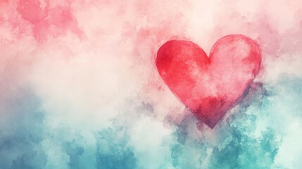 Fototapeta premium Watercolor Heart Abstract Background Pink Red Teal