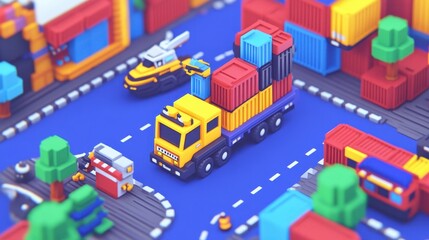 Naklejka premium Colorful Truck with Cargo in a Vibrant Transport Scene