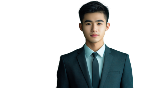 Confident asian businessman posing on transparent background