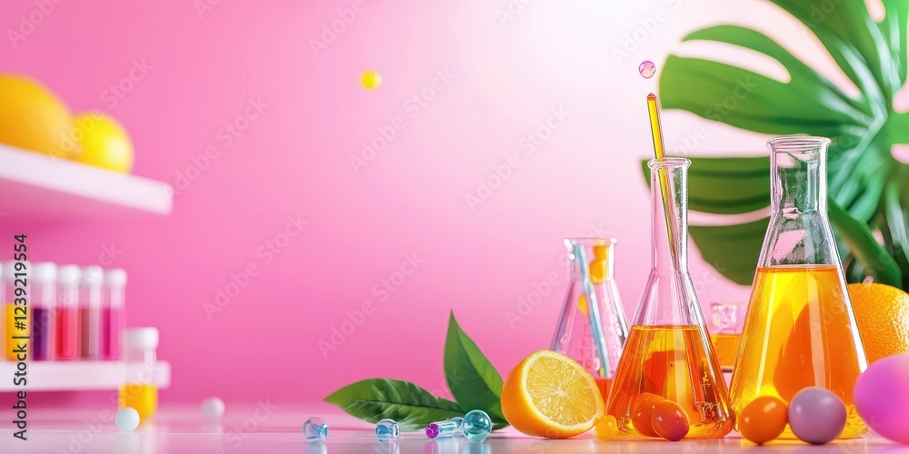 Poster interactive science experiment with children observing chemical reactions, featuring colorful visual