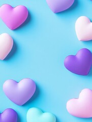 Pastel Hearts on Blue Background - Multiple pastel-colored hearts arranged on a light blue background, creating a romantic and cheerful design.