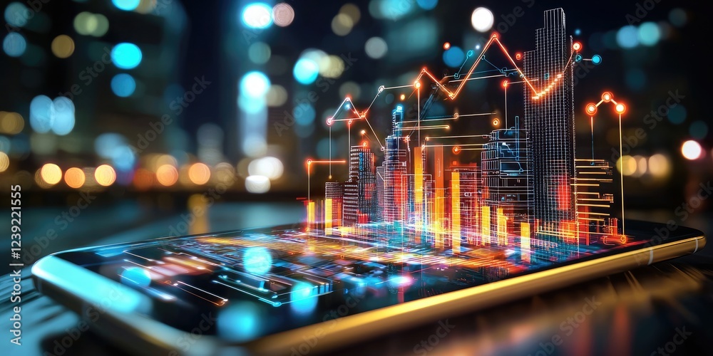 Poster a smartphone displaying smart home connectivity features with a modern backdrop