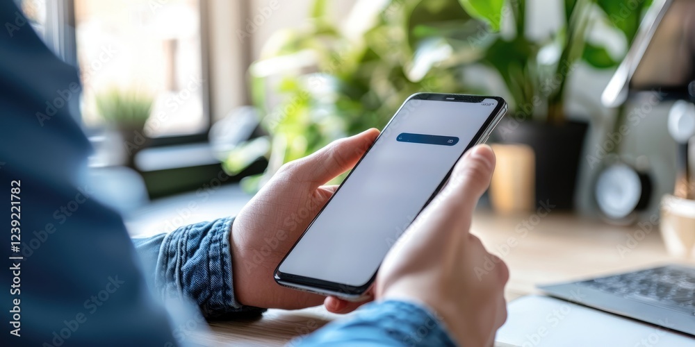 Poster a smartphone displaying smart home connectivity features with a modern backdrop