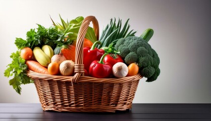 wicker basket full of vegetables and fruits 