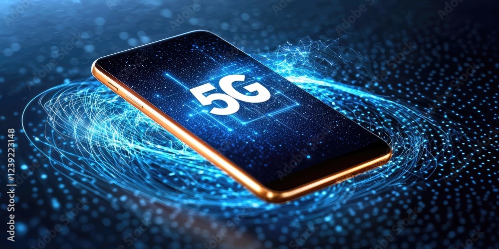 Aufkleber artistic representation of 5g connectivity enhancing various digital devices in motion