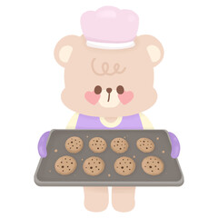 Cute bear making bakery cookies cartoon