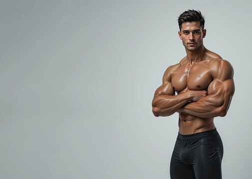 man or Male body builder flexing and posing - Powered by Adobe