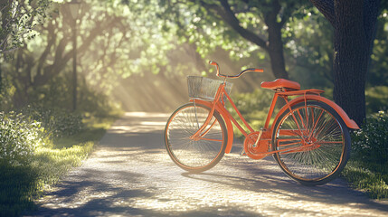 Fototapeta premium 3D design of a retro-style tandem bike on a sunny park pathway. 