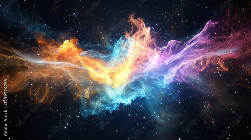 Poster dynamic digital data streams flowing through space abstract gigapixel visualization colorful particl
