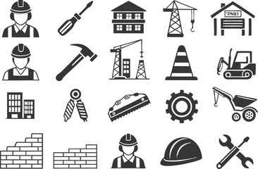 Obraz premium Icons of Construction, Tools, and Engineering Representing Hard Work, Dedication, and the Spirit of the Workforce