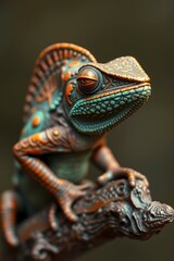 Fototapeta premium Ornate Chameleon on Branch 3d Render Art